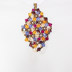 Pendant 30cm - Malvina Rhombus M-Violet Organza - Pendant 30cm - Laiton bronze